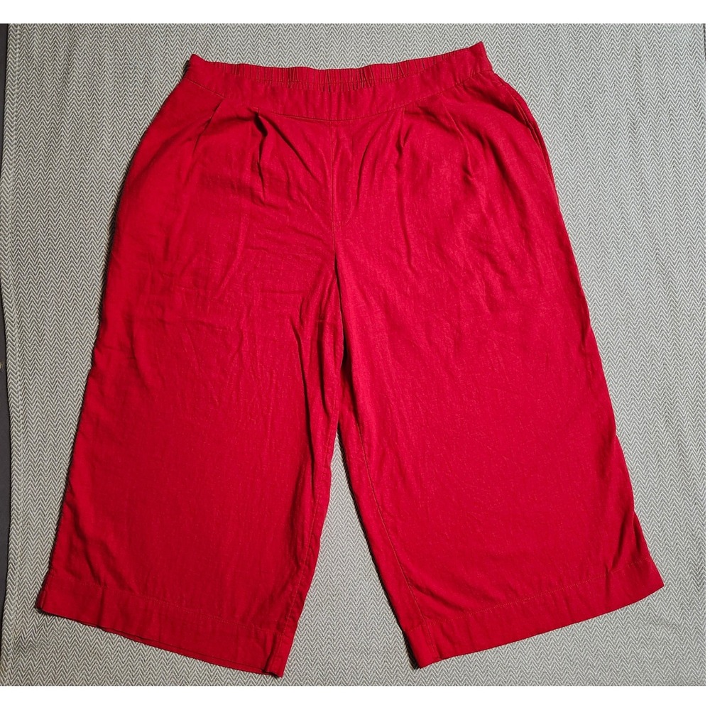 A New Day Red Linen Blend Wide Leg Culotte Pants XXL High Rise Cropped Pleated